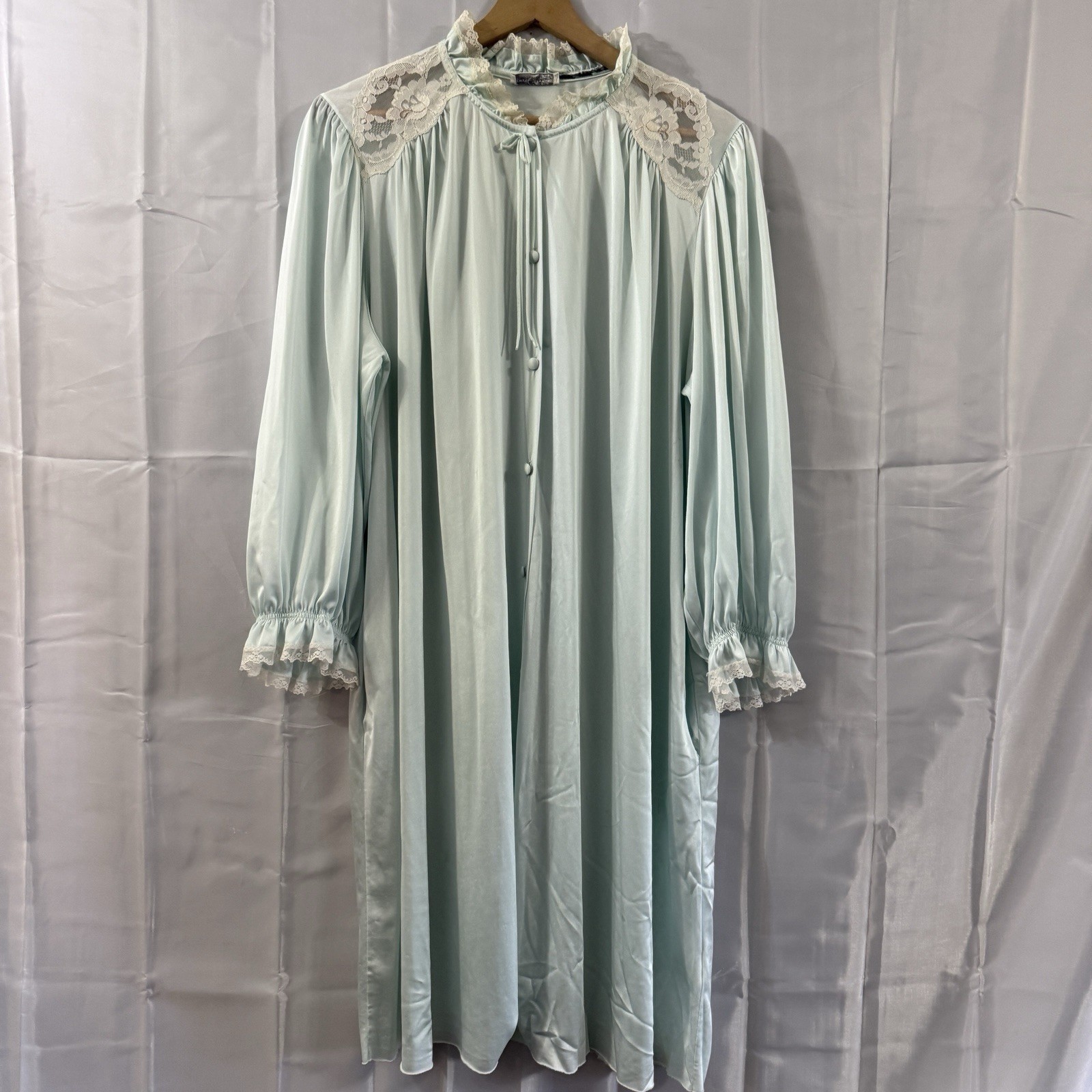 Miss Elaine Dressing Gown Nightgown Pockets Vintage 2XL Blue USA Sexy Modest