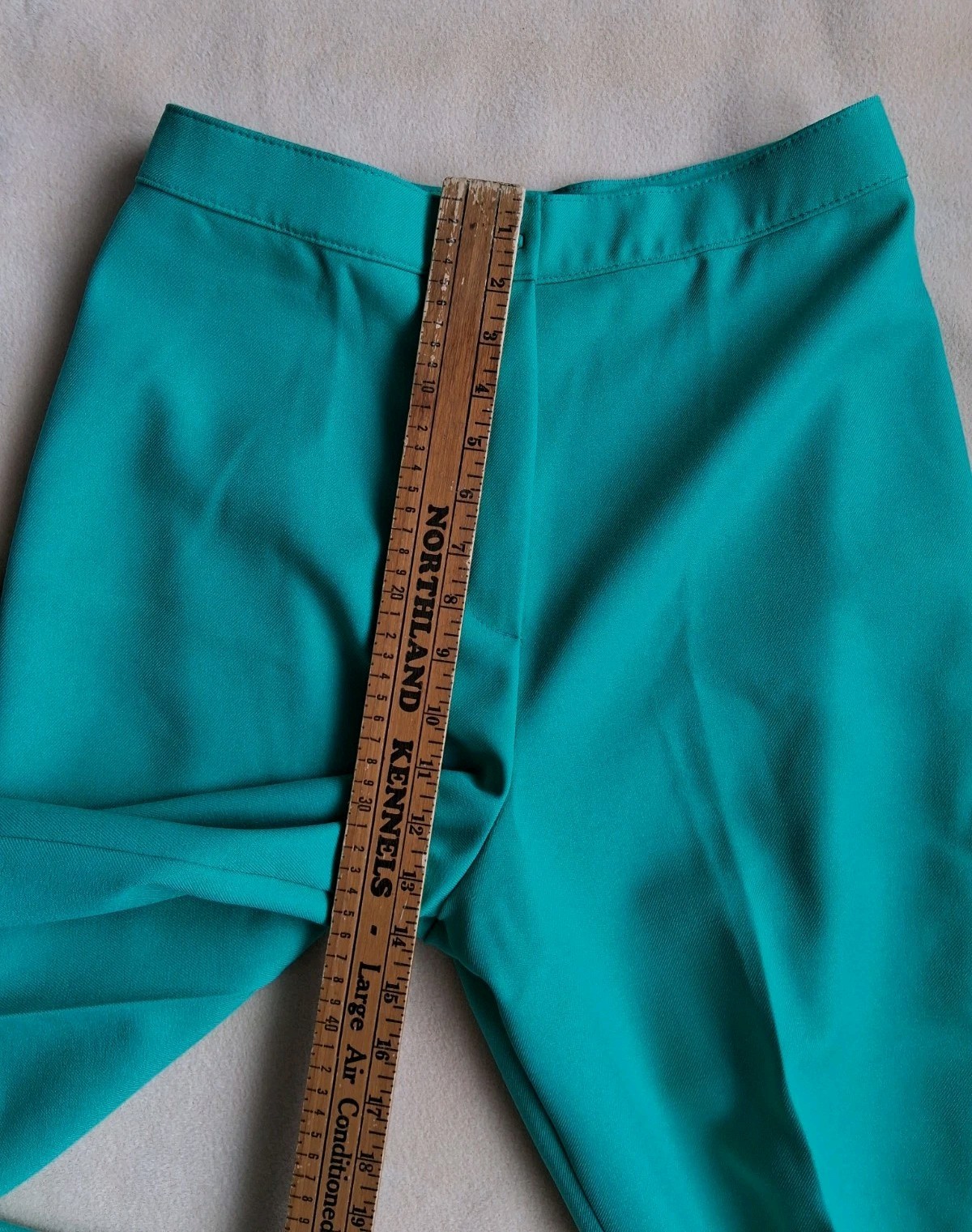 Vintage 1980s Teal Polyester Ladies Pants 29×31 Ultra High Waist Slacks Aqua Grn