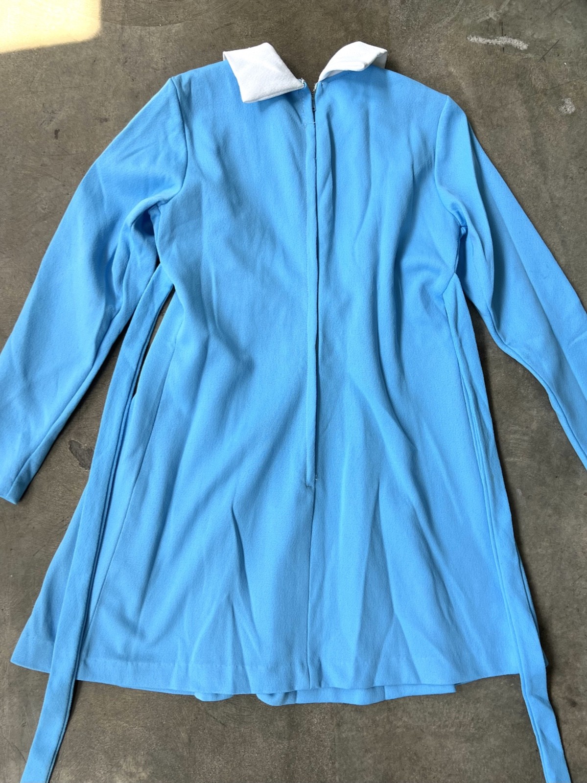 VTG 60s 70s Babydoll Pleat Mini Dress Blue White Ruffle Bib Collar Mod GoGo XS S