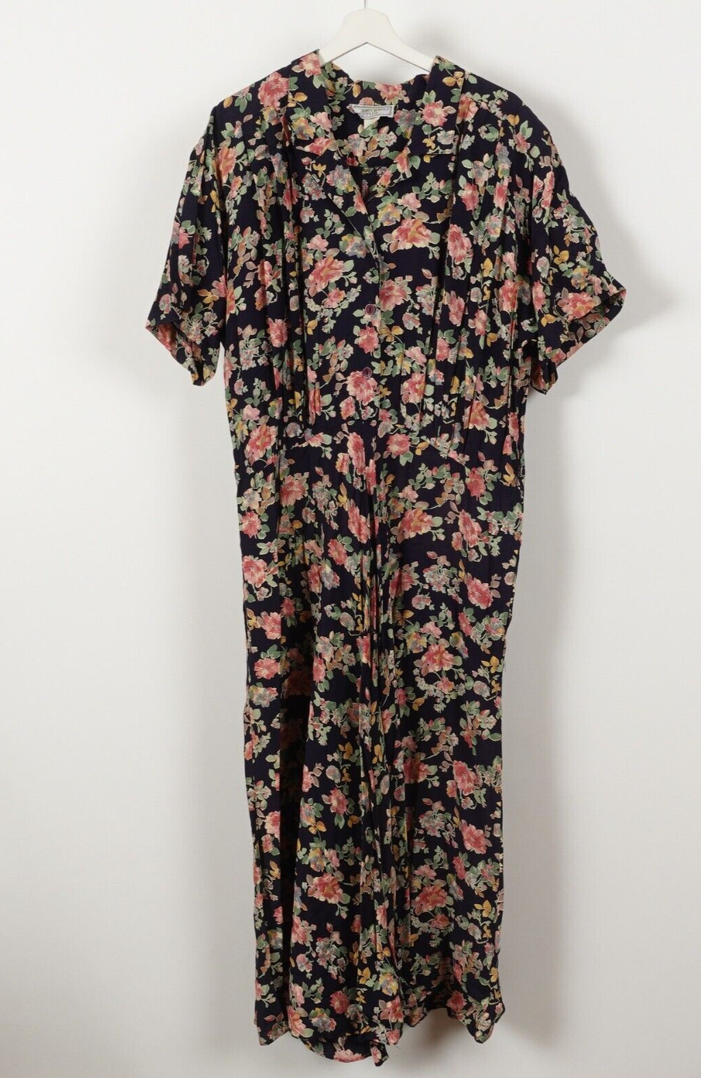 Vintage 80s Floral Long Dress Ed Michaels Belted Size 20 Roses All Over Print