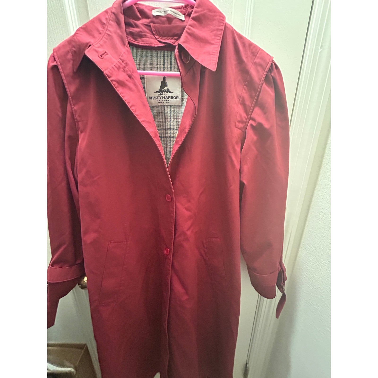 Vintage Misty Harbor Red Plaid Lined Raincoat Trench Coat Petite 10 Retro