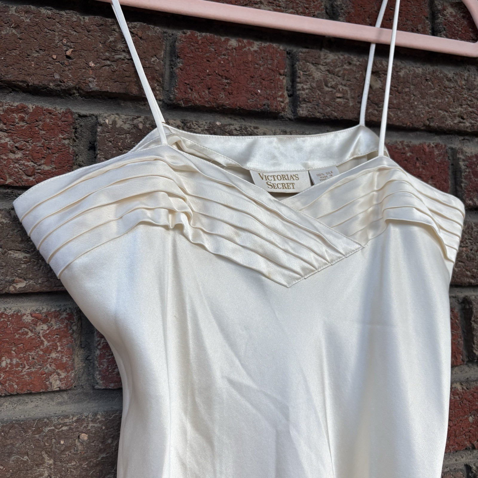 Vintage 80s 90s Victoria’s Secret gold label white bias silk gown slip dress S