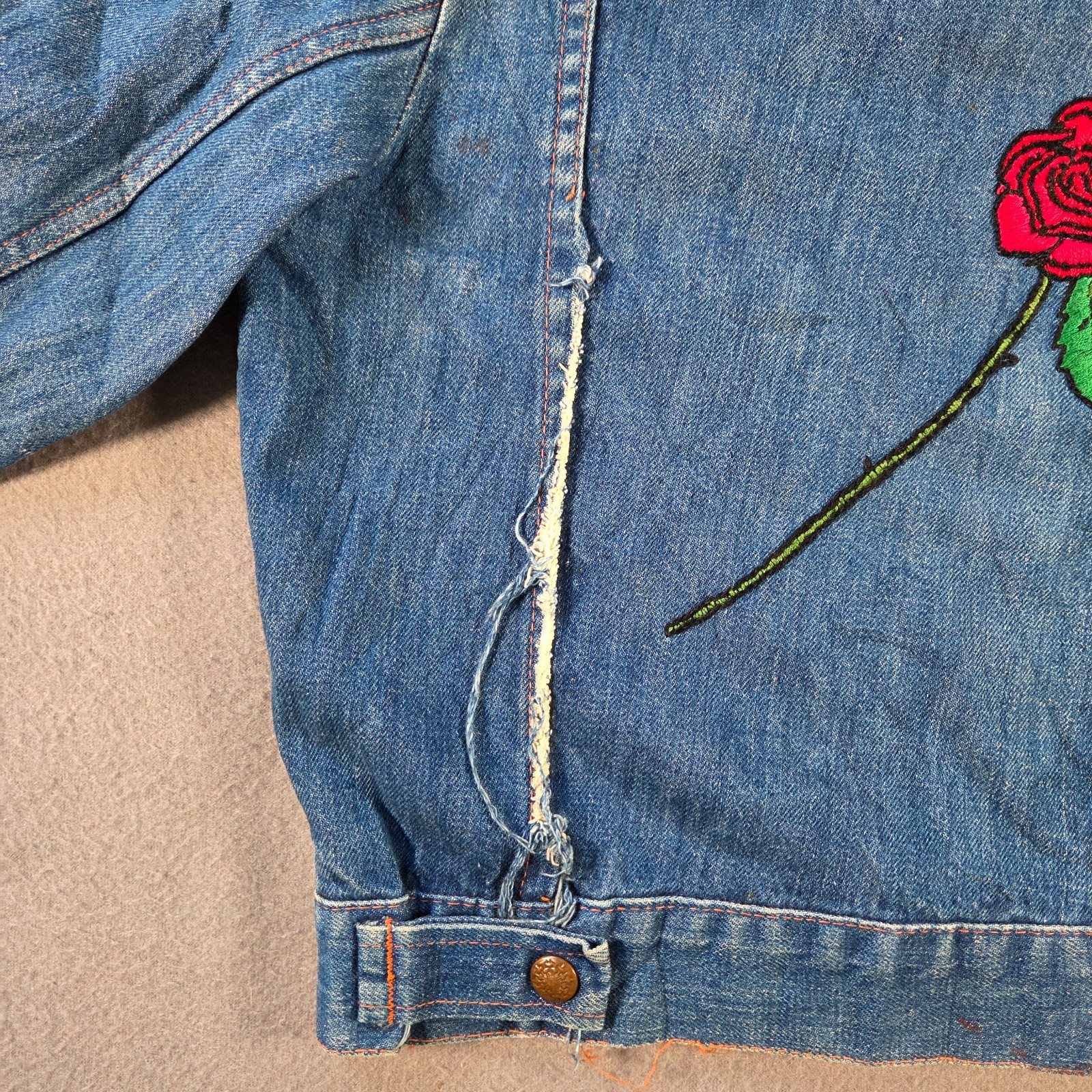 Vintage Sears Jacket Womens Small Denim Snap Put On Shop 80s Workwear Distressed