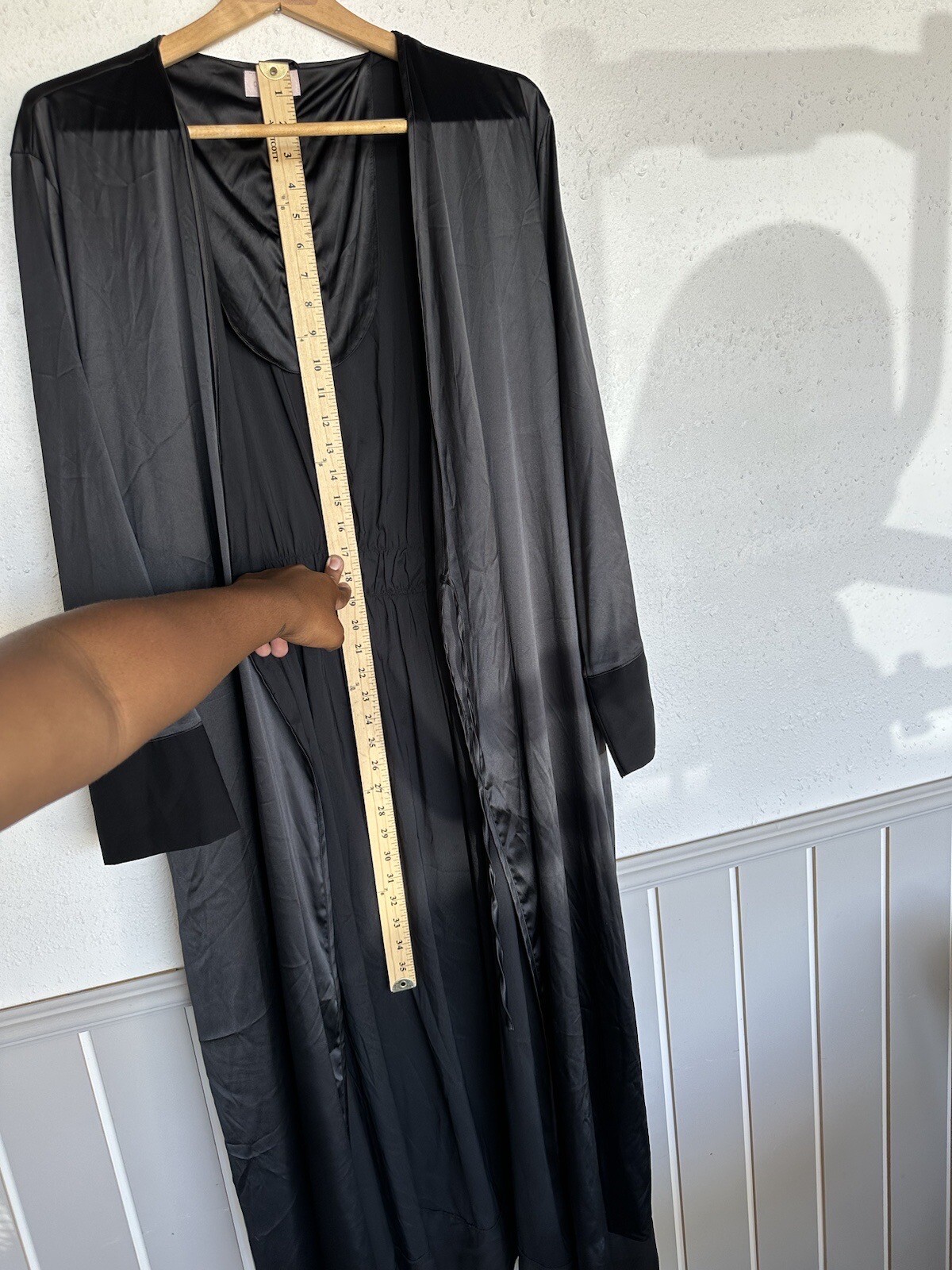 Vintage Cabernet Black Polyester Spandex Slip Dress & Robe w Belt Set Size XL