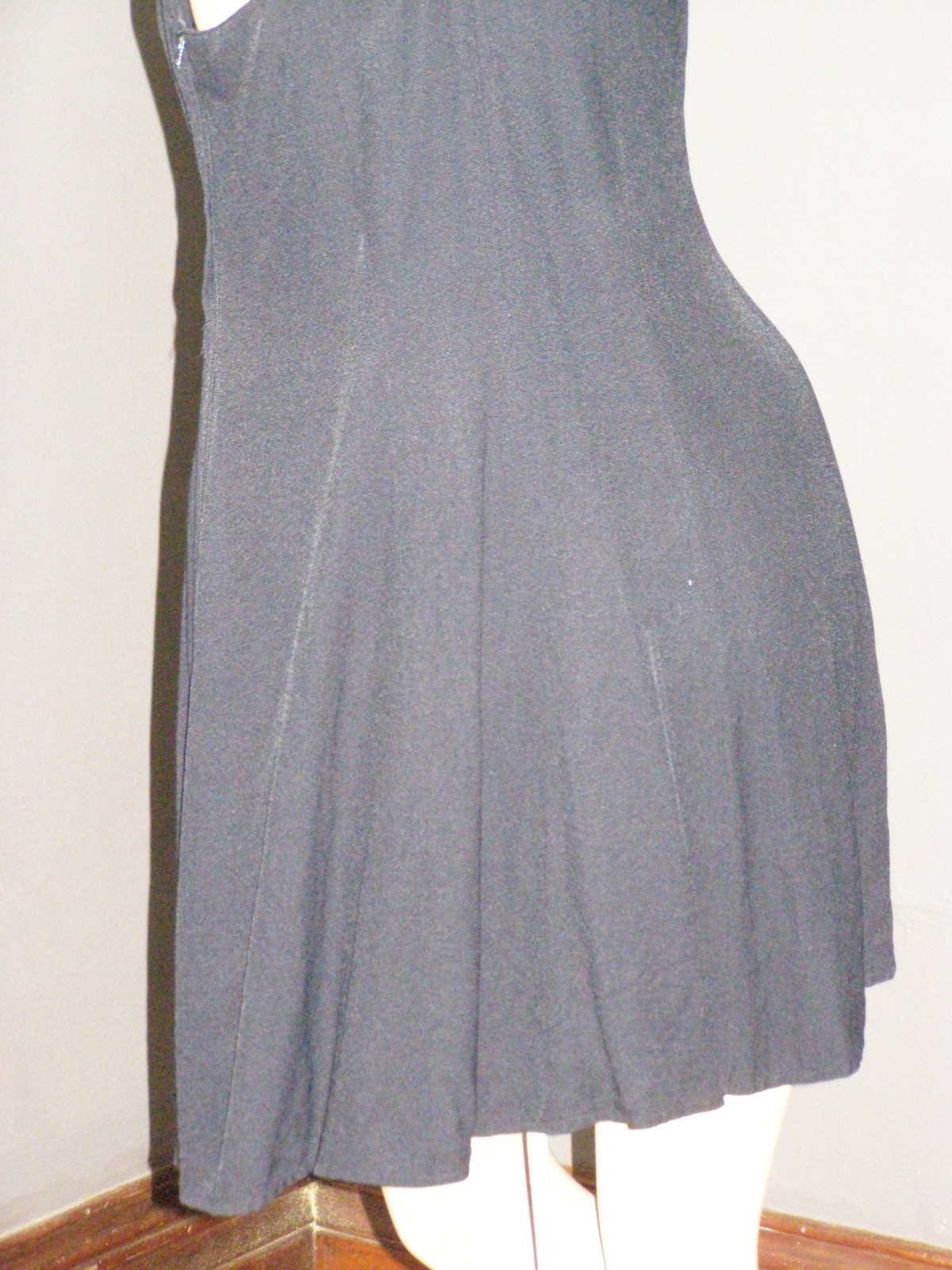 Vintage 80&rsquo;s simple little black mini dress M L CROSS-BACK button HEARTS rayon