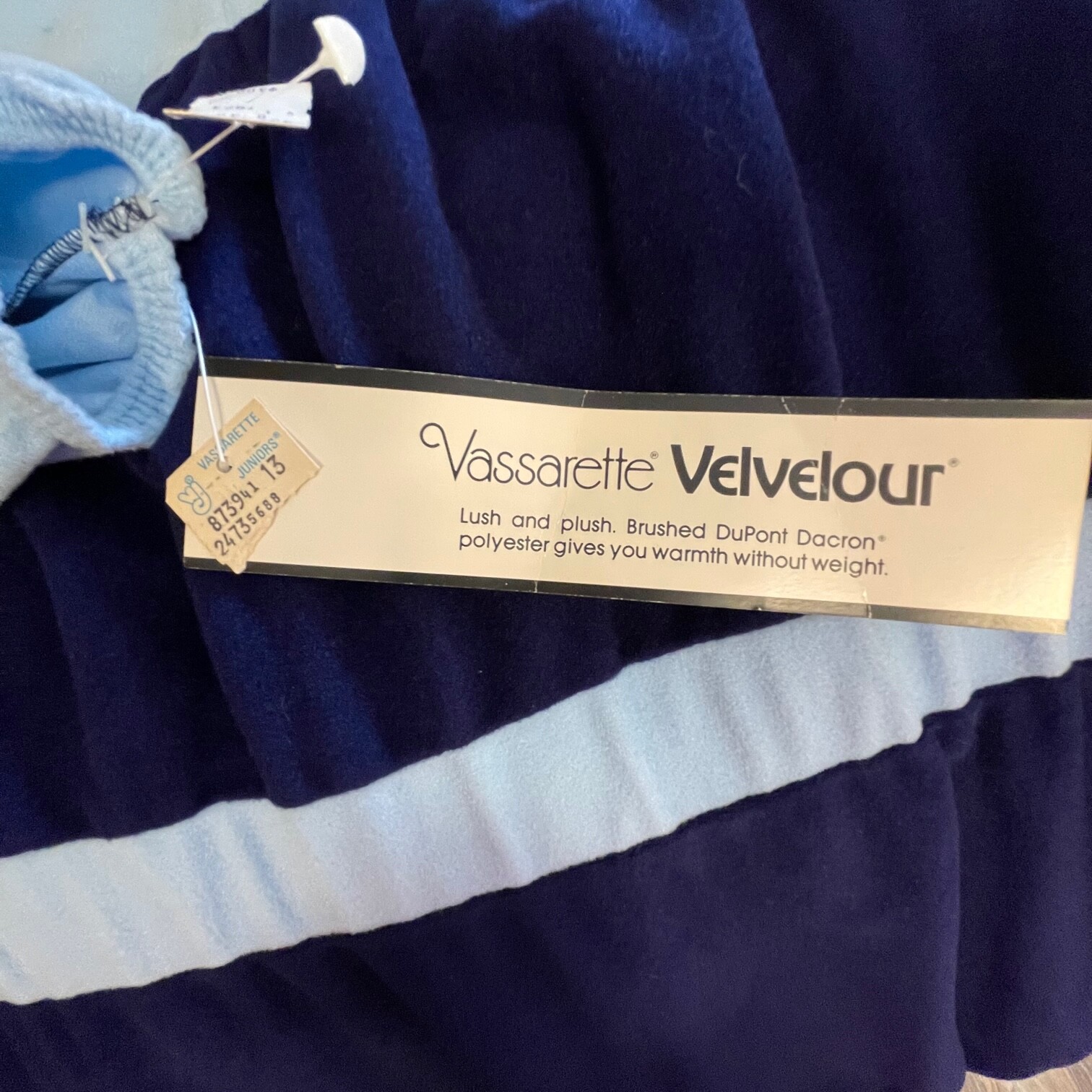 Vassarette Velvelour Junior size 13 House Robe Gown BLUE Vintage Made in USA