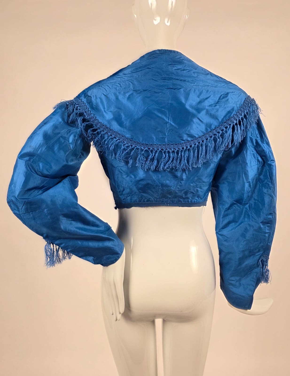 CIVIL WAR 1860’S BRIGHT BLUE SILK BODICE W SILK FRINGE TRIM