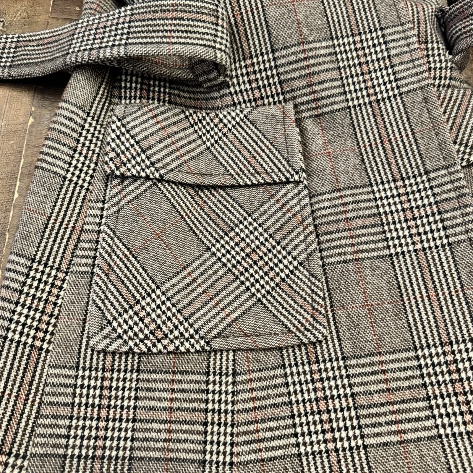 VTG Elli Modes Wool Belted Wrap Coat Women&rsquo;s 9/10 Glen Plaid Equestrian Germany