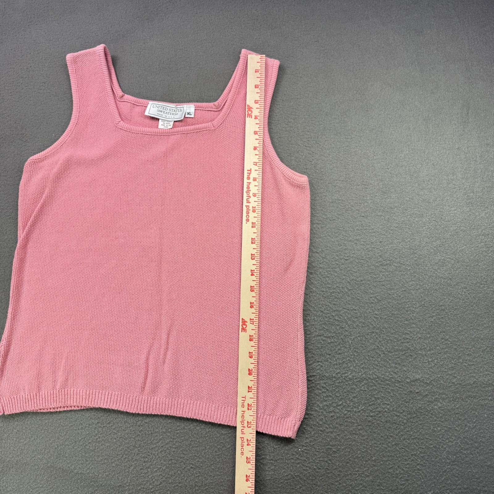 Vintage United States Sweaters Tank Top Women XL Pink Knit Square Neck USA VTG