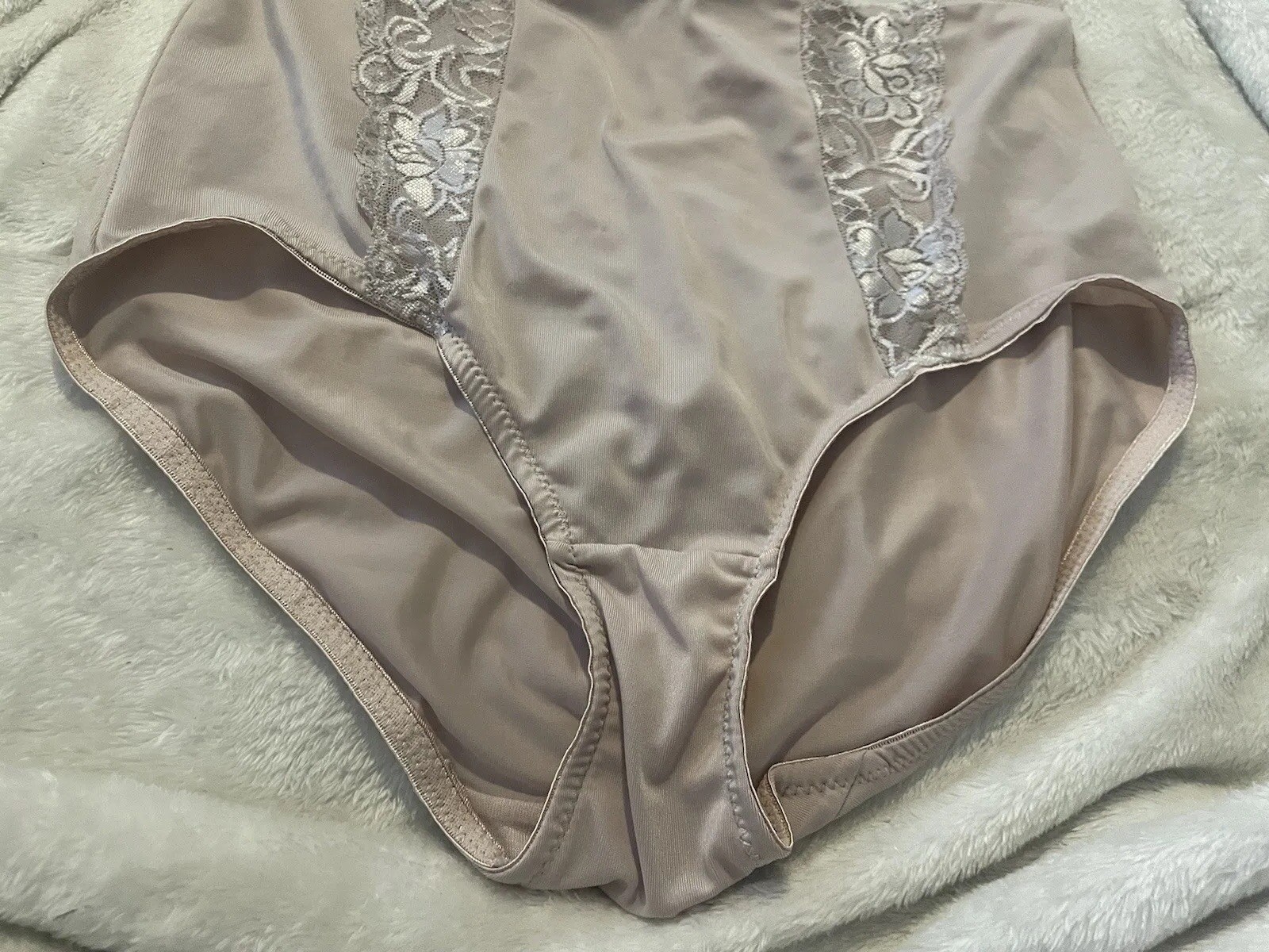 MARILYN MONROE PLUS 1X VNTAGE STRETCHY BEIGE SHAPER PANTY BRIEF~LACE TRIM~ 1X