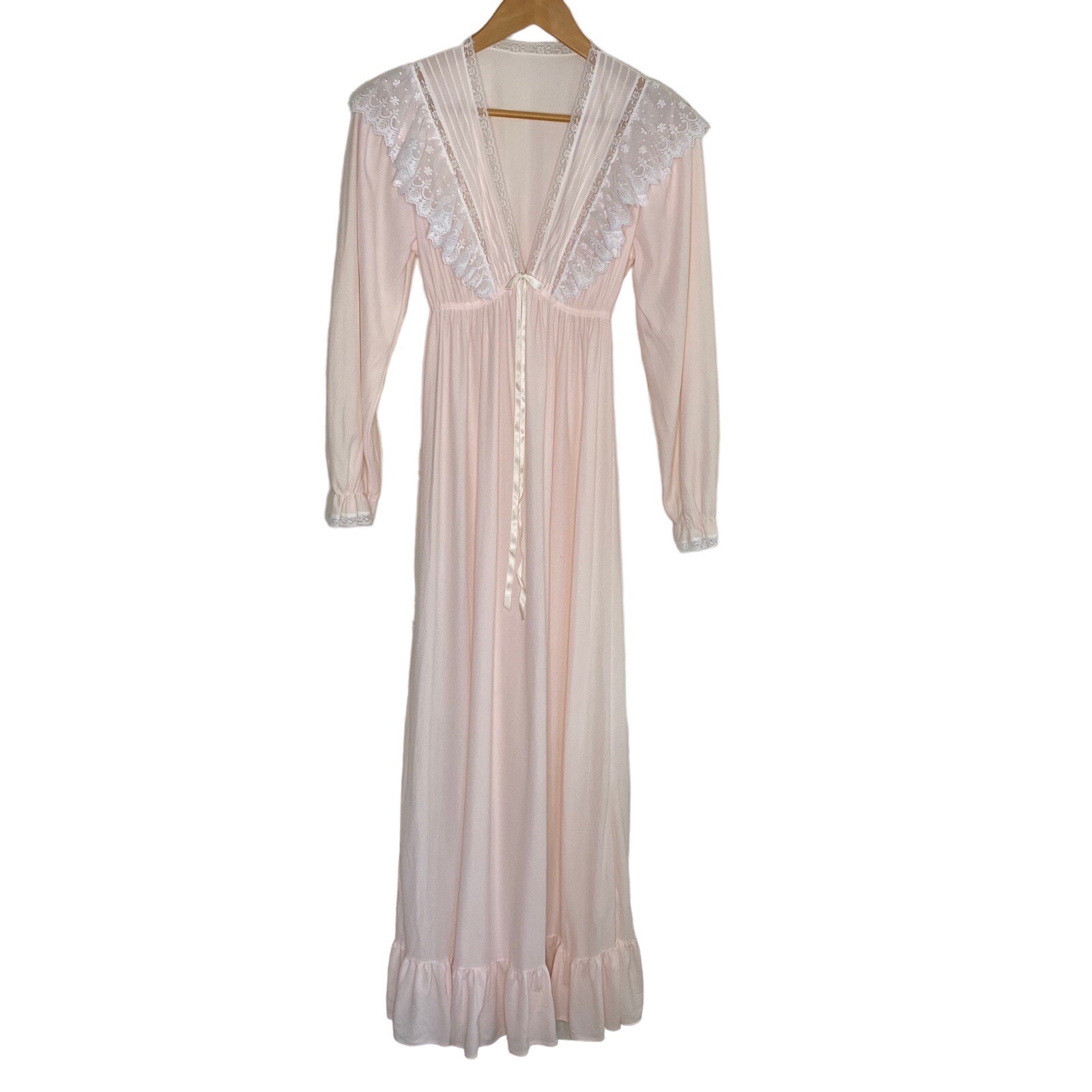 VTG 70&rsquo;S VAL MODE WHITE PINK LACE NYLON BLEND NIGHTGOWN SZ S