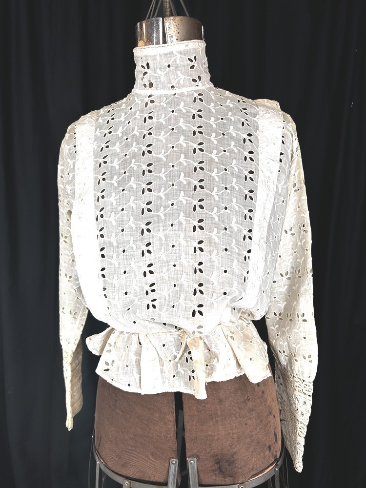antique blouse white eyelet Victorian Edwardian bust 34 high neck original 1880