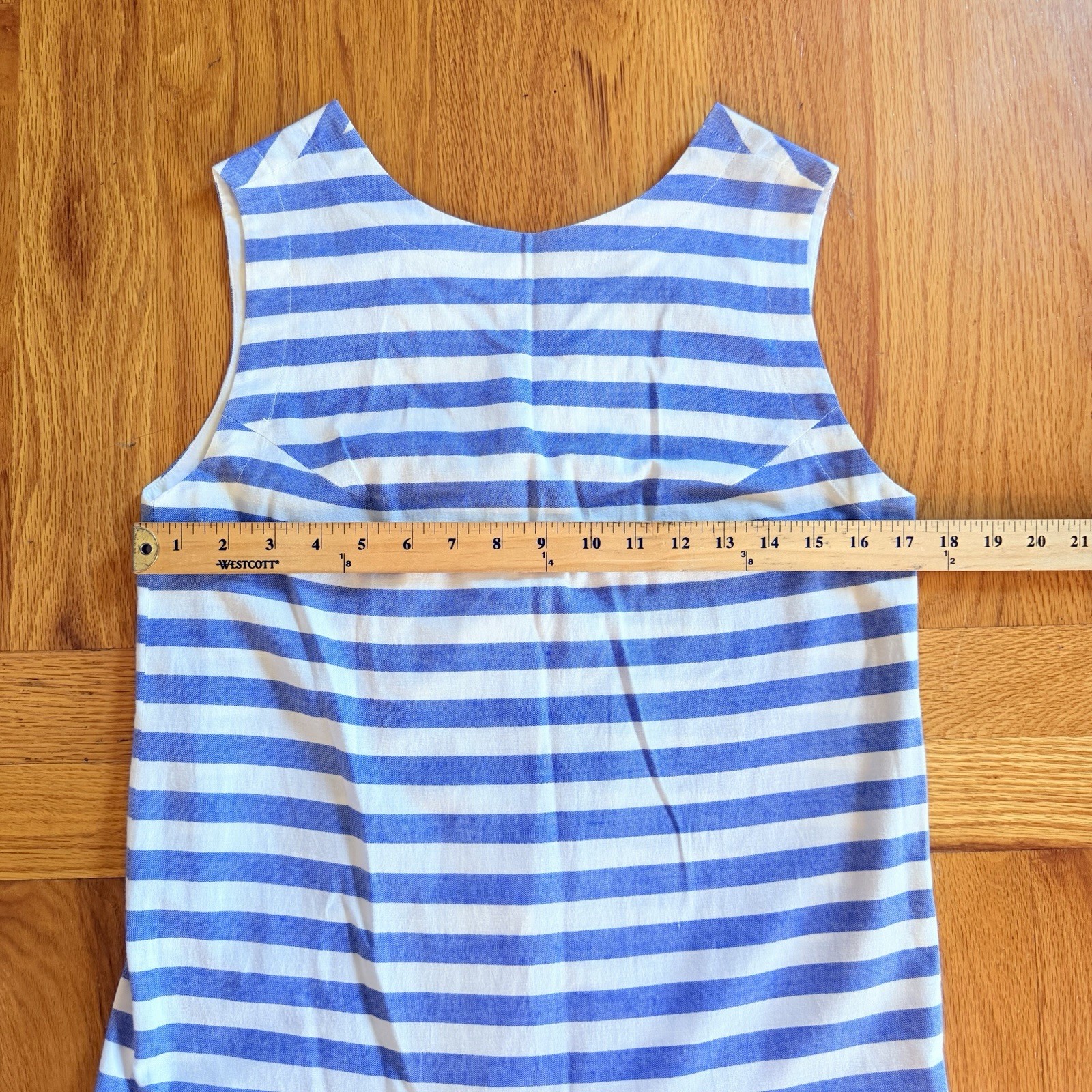 Vintage Blue Stripe Chambray Drop Waist Dress Small Retro Flapper Coastal Preppy