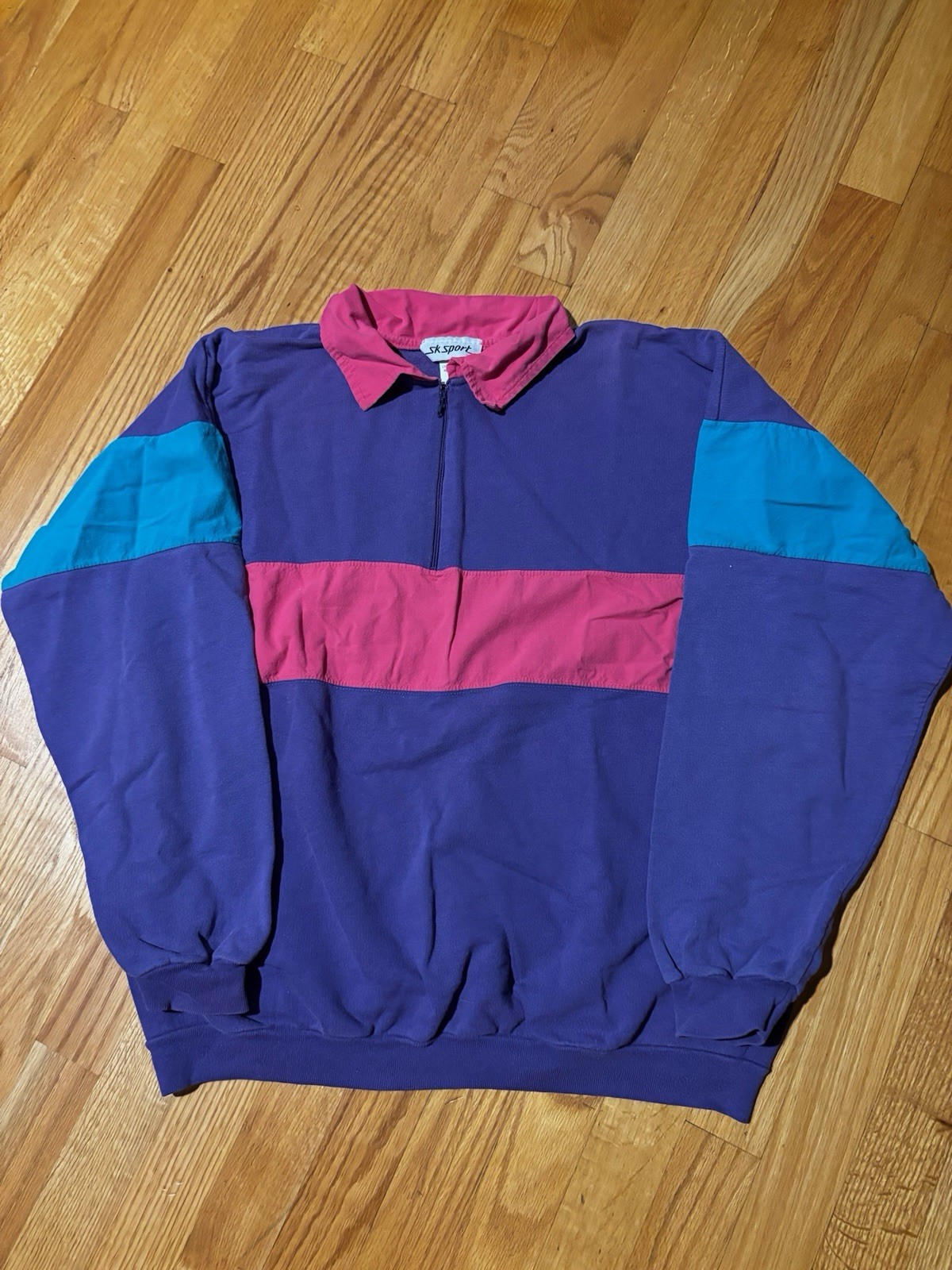 Vintage SK Sport Color Block Pullover Size L Womens 90s 80s 100% Cotton