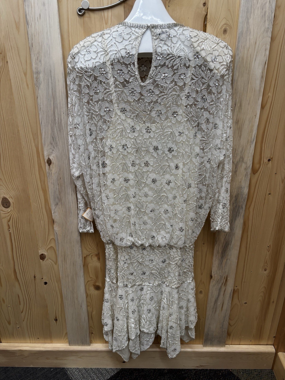 Judith Ann Creations Vintage Ivory Lace Sequin Drop Waist Dress Size Large