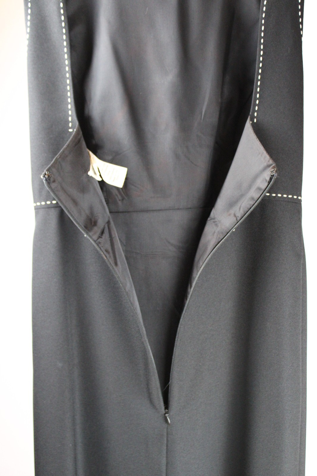 Vivian Dessy Diamond Long Dress – Size 10, Black Contrast Stitching, Made in USA