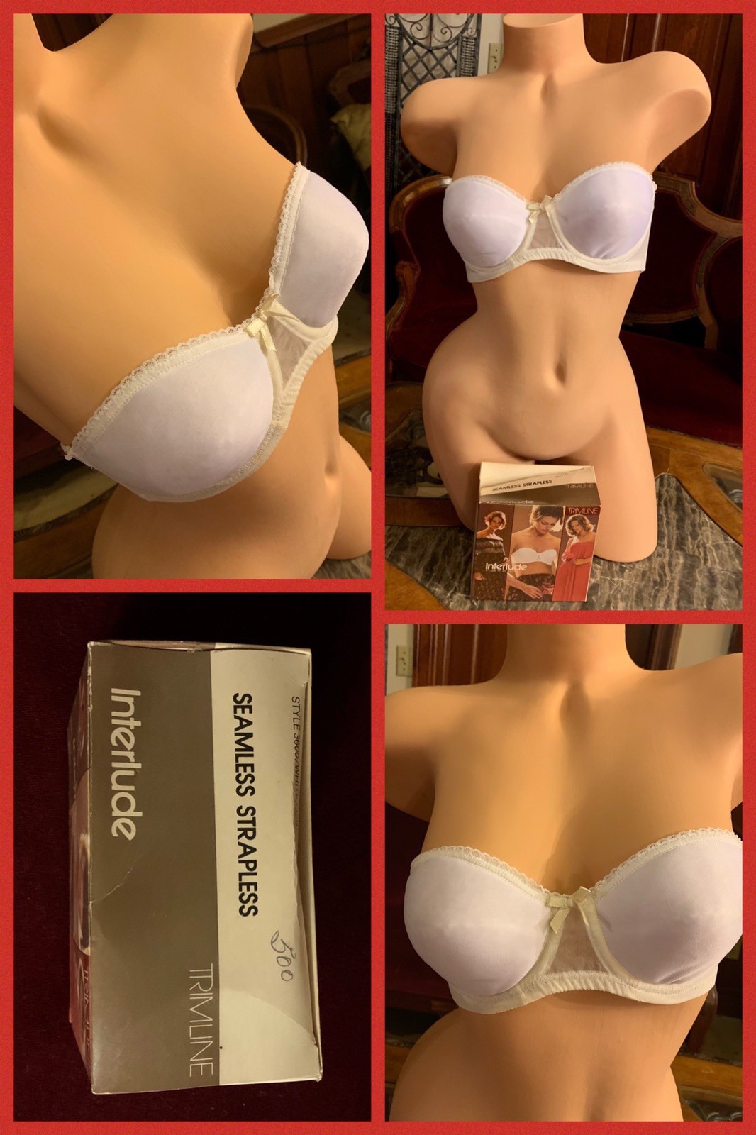 Vintage Strapless Bra White Underwire Seamless Nylon Lycra Spandex 1970s NEW 32B