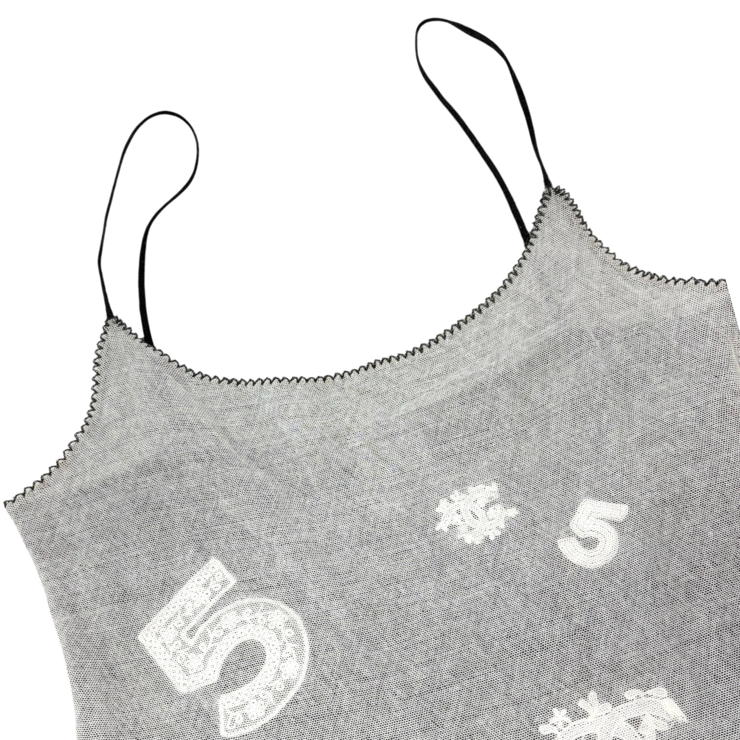 CHANEL Vintage 04P CC Logo No.5 Overlay Mesh Camisole Top #40 Gray Cotton Lace