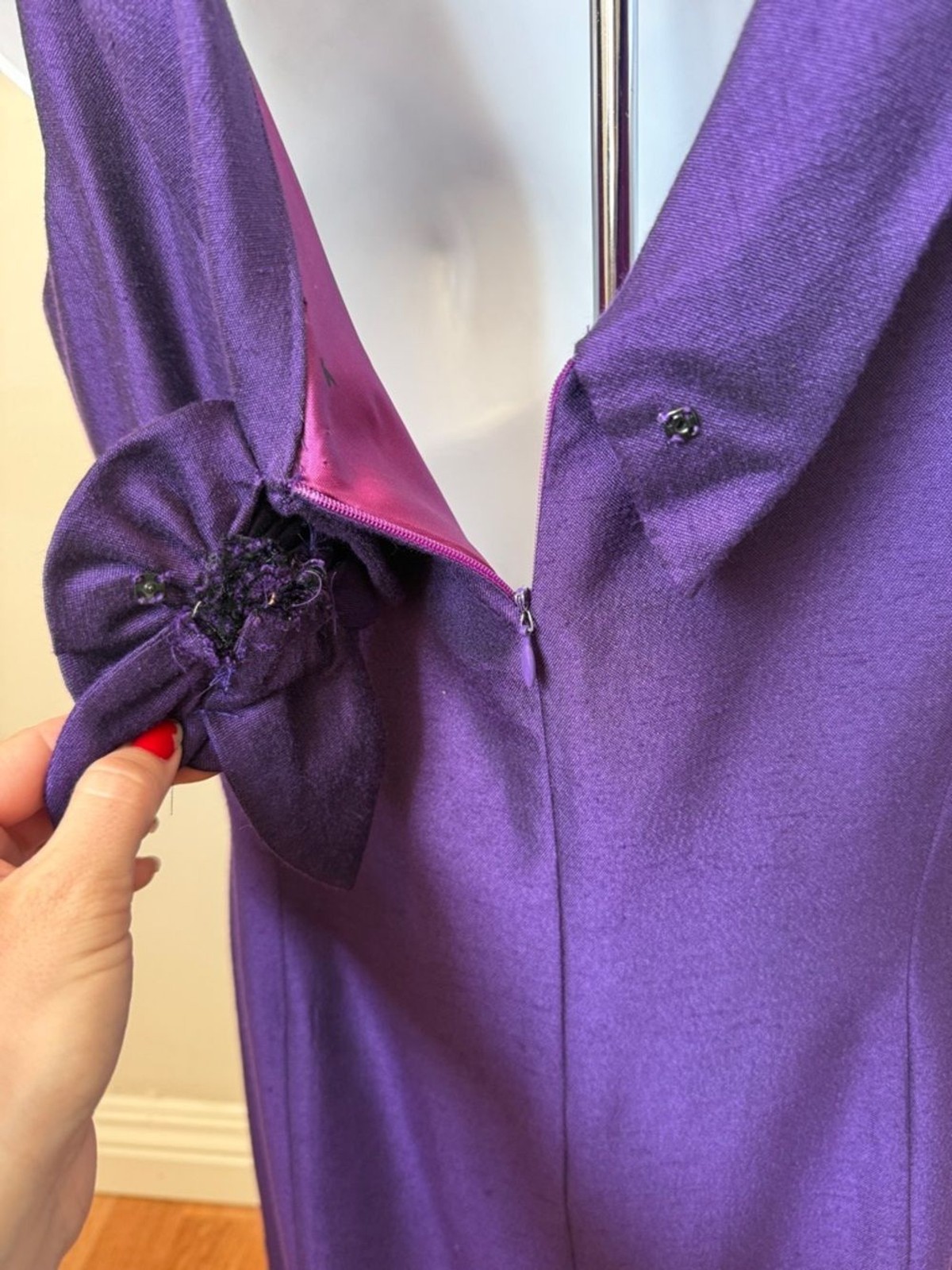 Vintage 60s Purple Rosette Applique Cowl Sleeveless Dress House of Bianchi