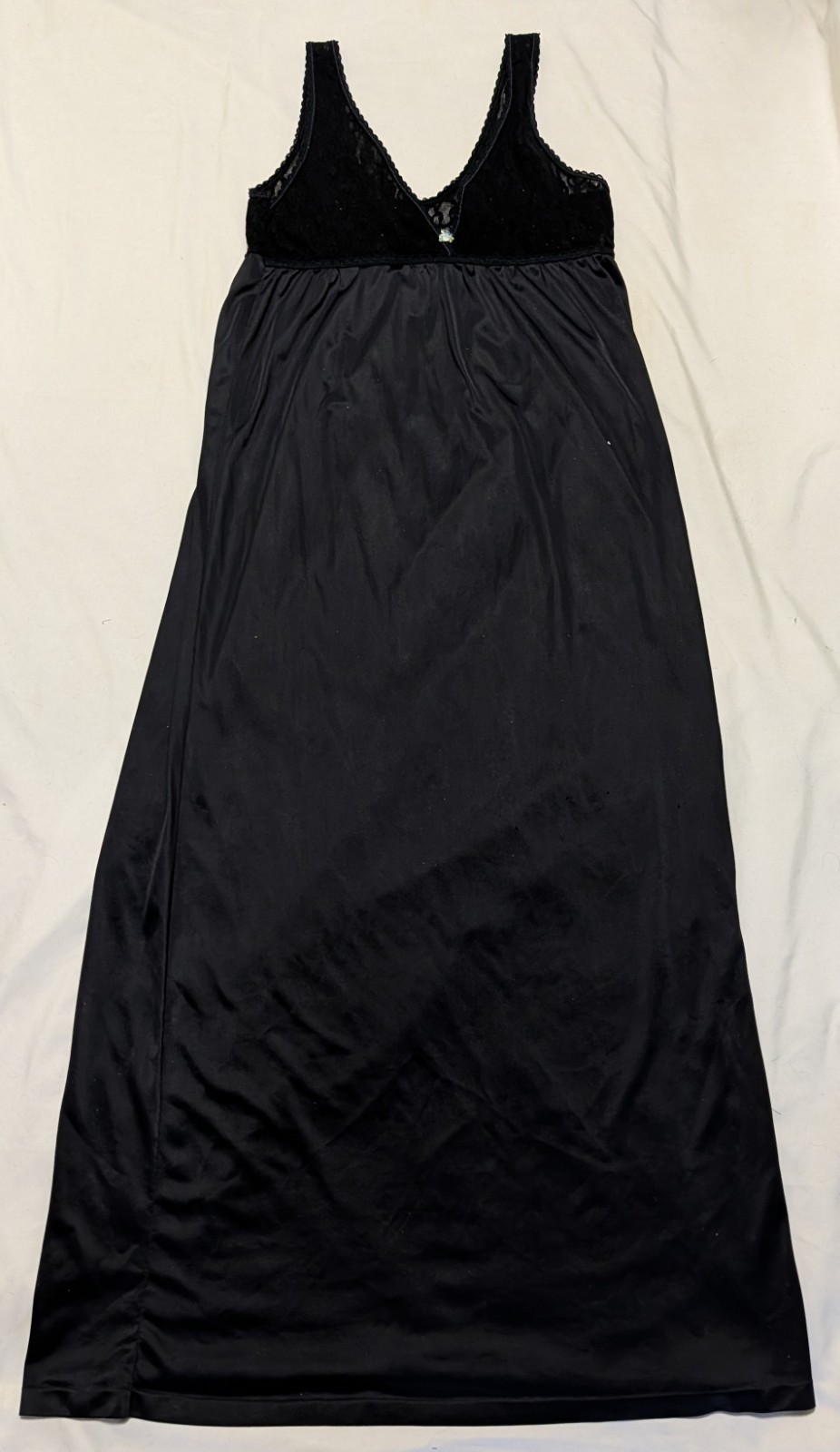 JC Penny VTG Women Sz M Long Black Nightgown Slip Dress Lace Vneck Goth Coquette