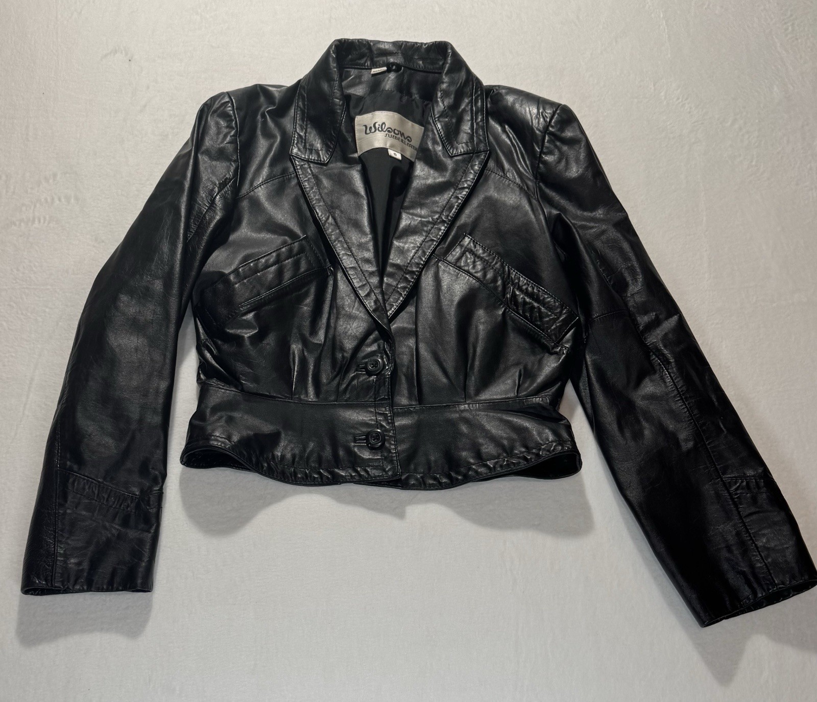 Vintage 80s Wilson’s Leather Black Cropped Jacket Women’s 8, RARE, Glam, Chic