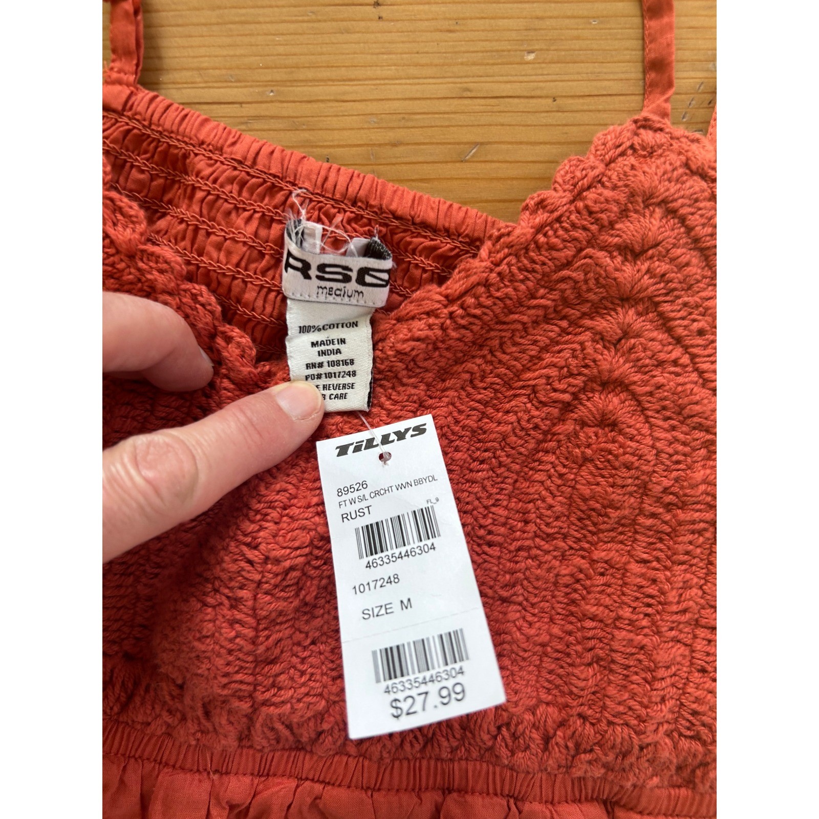 NWT! M Rust Crochet Ruffle Cropped Top Smock Boho Hippie Earth Festival Cottage