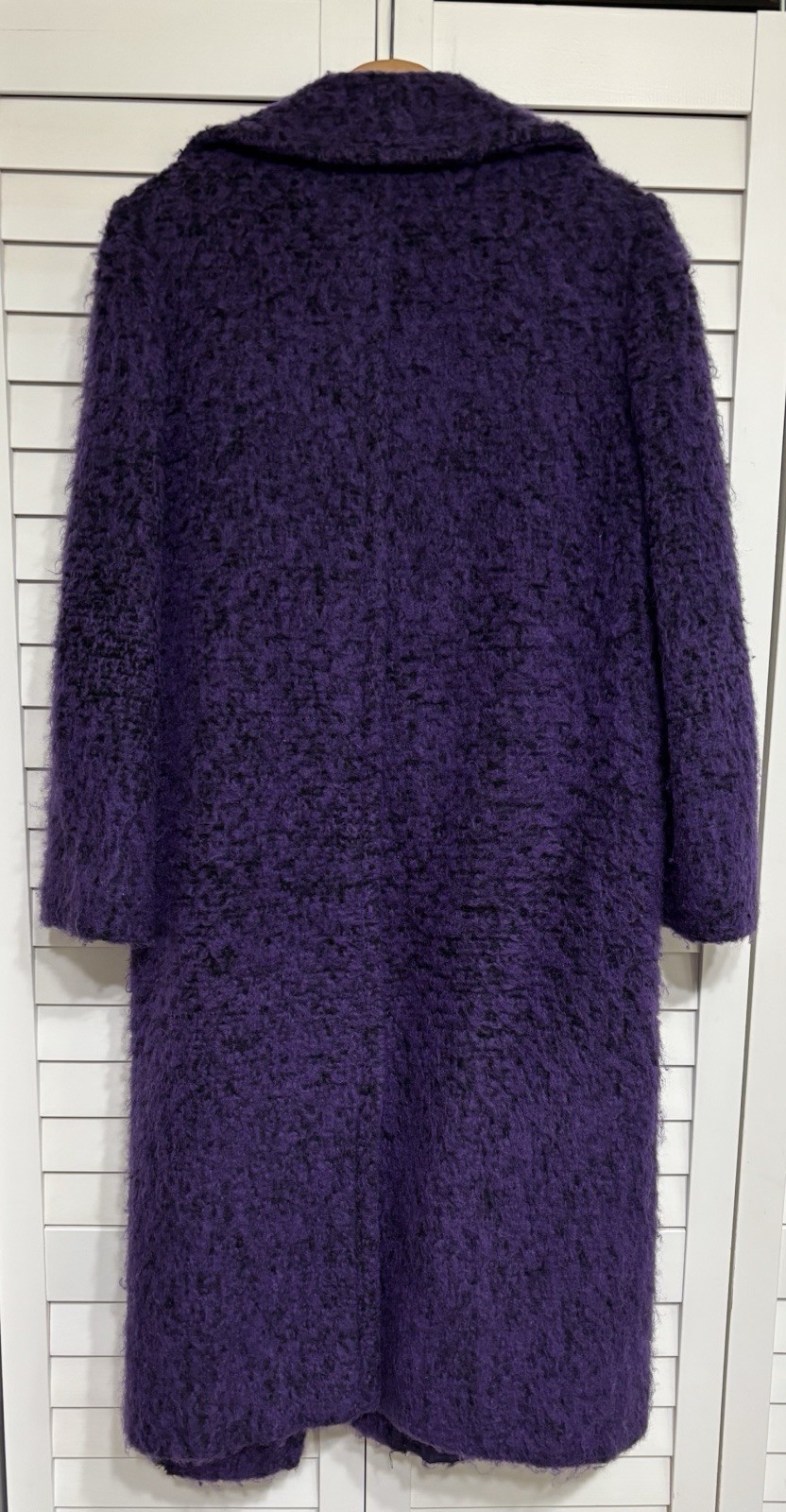 VTG Pauline Trigère Wool Blend Wrap Purple Black Coat Saks Fifth Ave Size 16