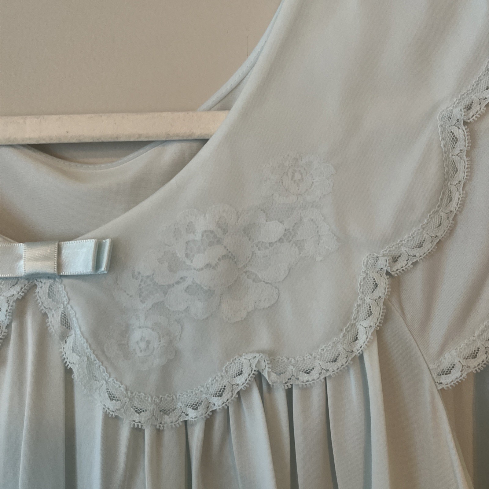 Vintage Shadowline Nightgown Robe Set Baby Blue Peter Pan Collar Medium Lace
