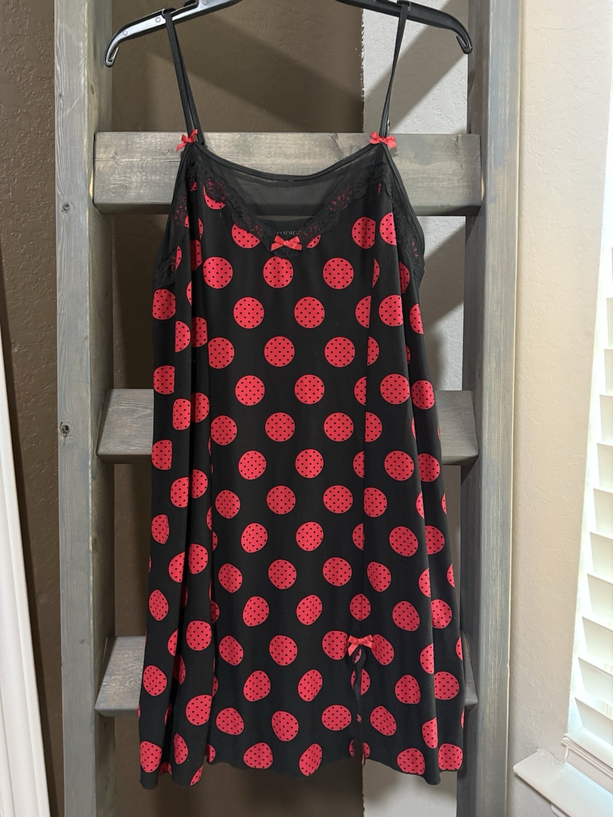 Vintage Studio Donatella Black Red Polka Dots Nightgown Women’s Size XL
