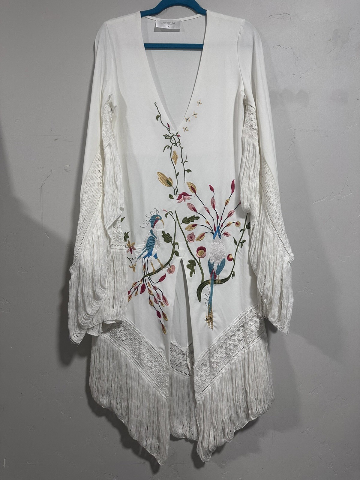 Oshoplive White Peacock Boho festival Fringe Dress (M) Raquel Welch 70s Icon