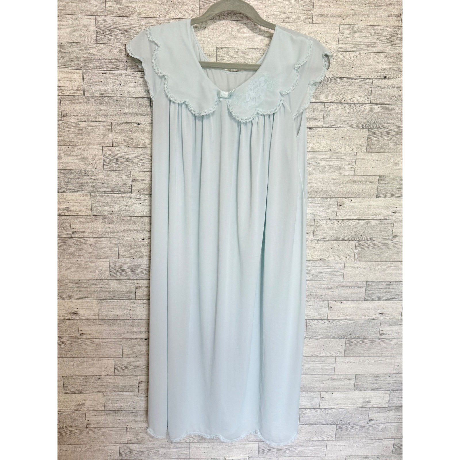 Shadowline Vintage Blue Robe and Nightgown Set Lace Peter Pan Collar Medium