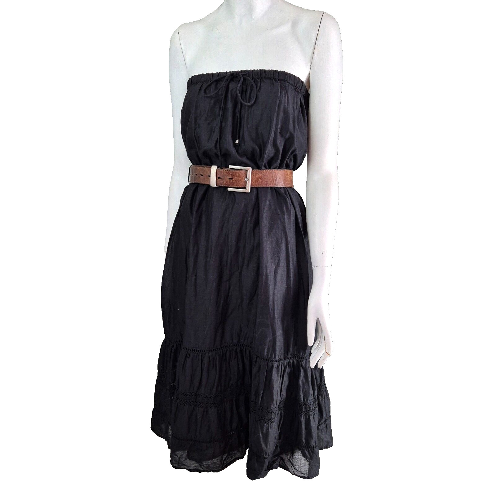 Y2K Vintage Black Strapless Dress Or Skirt Frill Drawstring Adjustable Size 14
