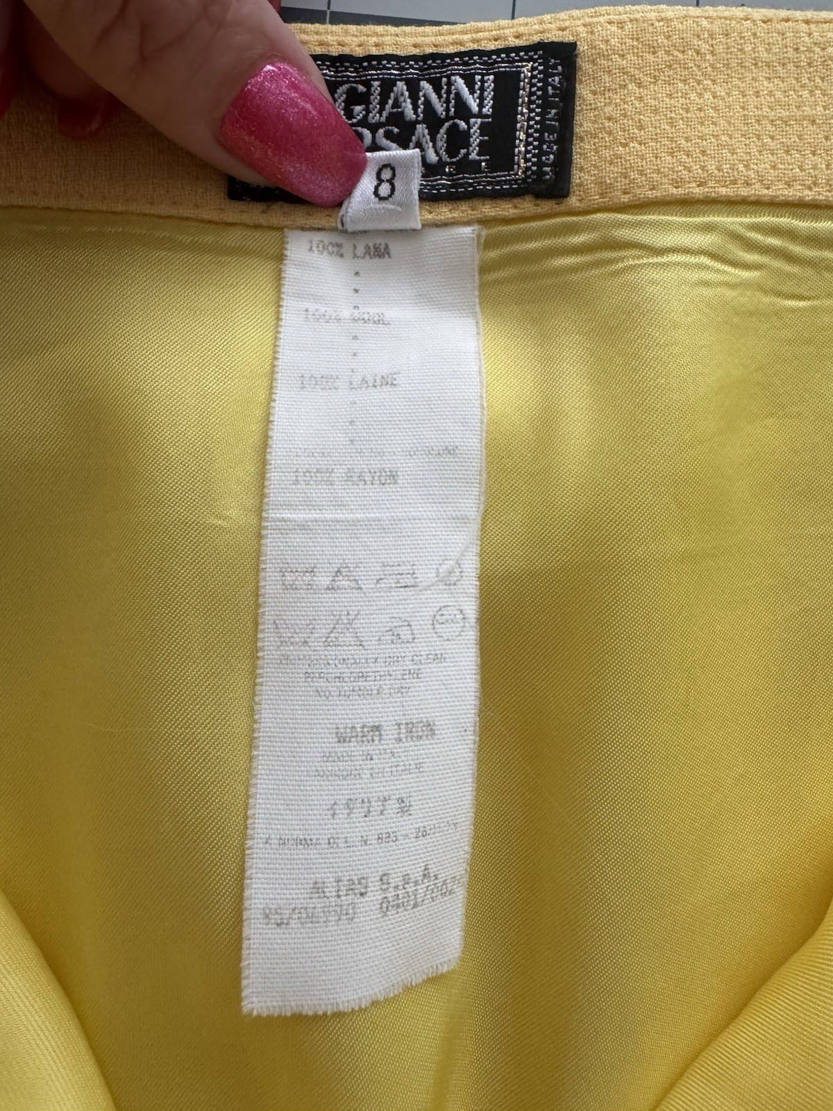VTG Gianni Versace Couture Yellow Wool Pencil Skirt Size 42 / 8 Freshly DryCln’d