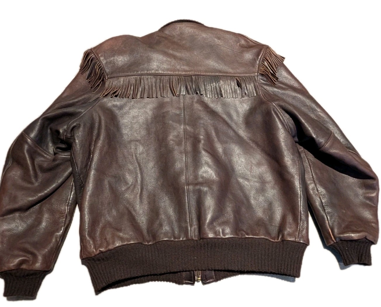 Vtg UBER Fringed Genuine Leather Bomber Jacket Minnesota USA XL 2XL Quilt Lined
