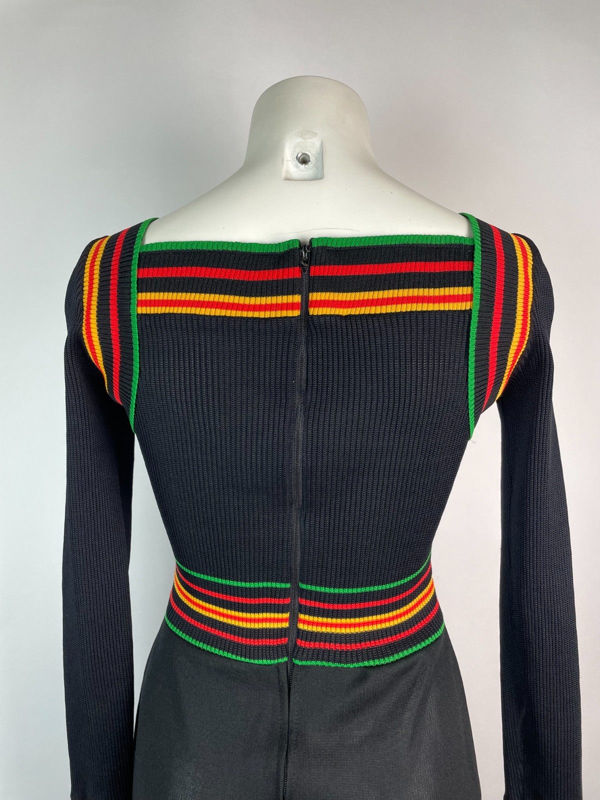 Jonathan Logan Vintage 70s Rainbow Stripe Mod Polyester Maxi Dress size 9