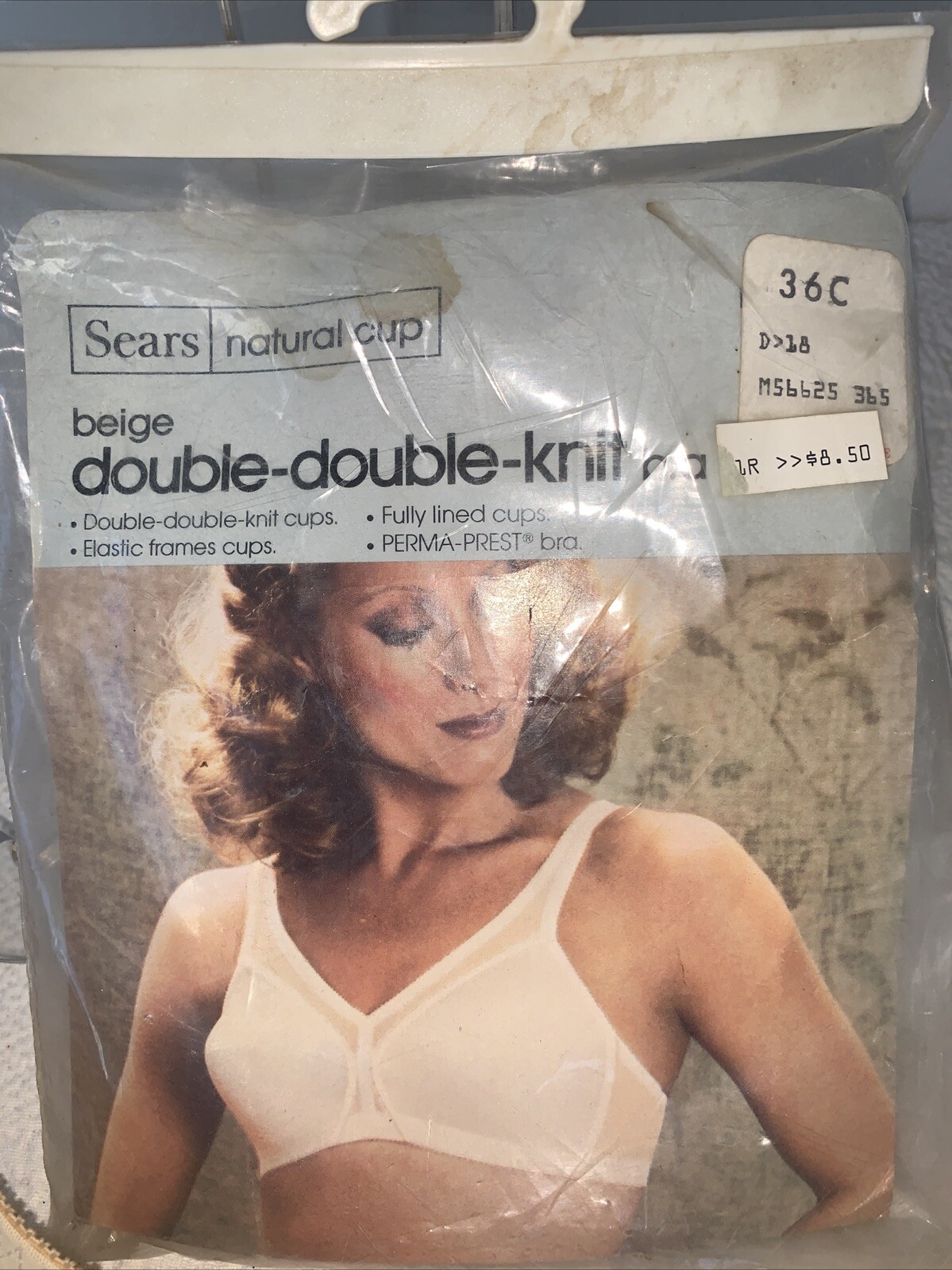 VINTAGE SEARS Double Double Knit Perma Prest Bra 36C Lined Natural Cup