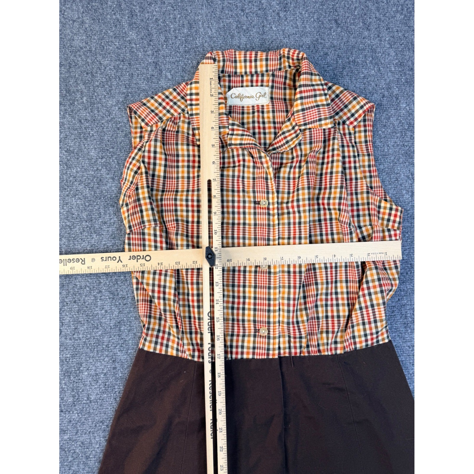 California Girl Vintage Brown Plaid Dress Suit Set Jacket 2pc Mod 70s Workwear