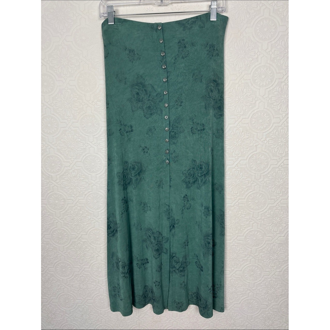 Vintage 80s 90s Jaipur Floral Maxi Skirt Green Button up Cottagecore Boho Medium