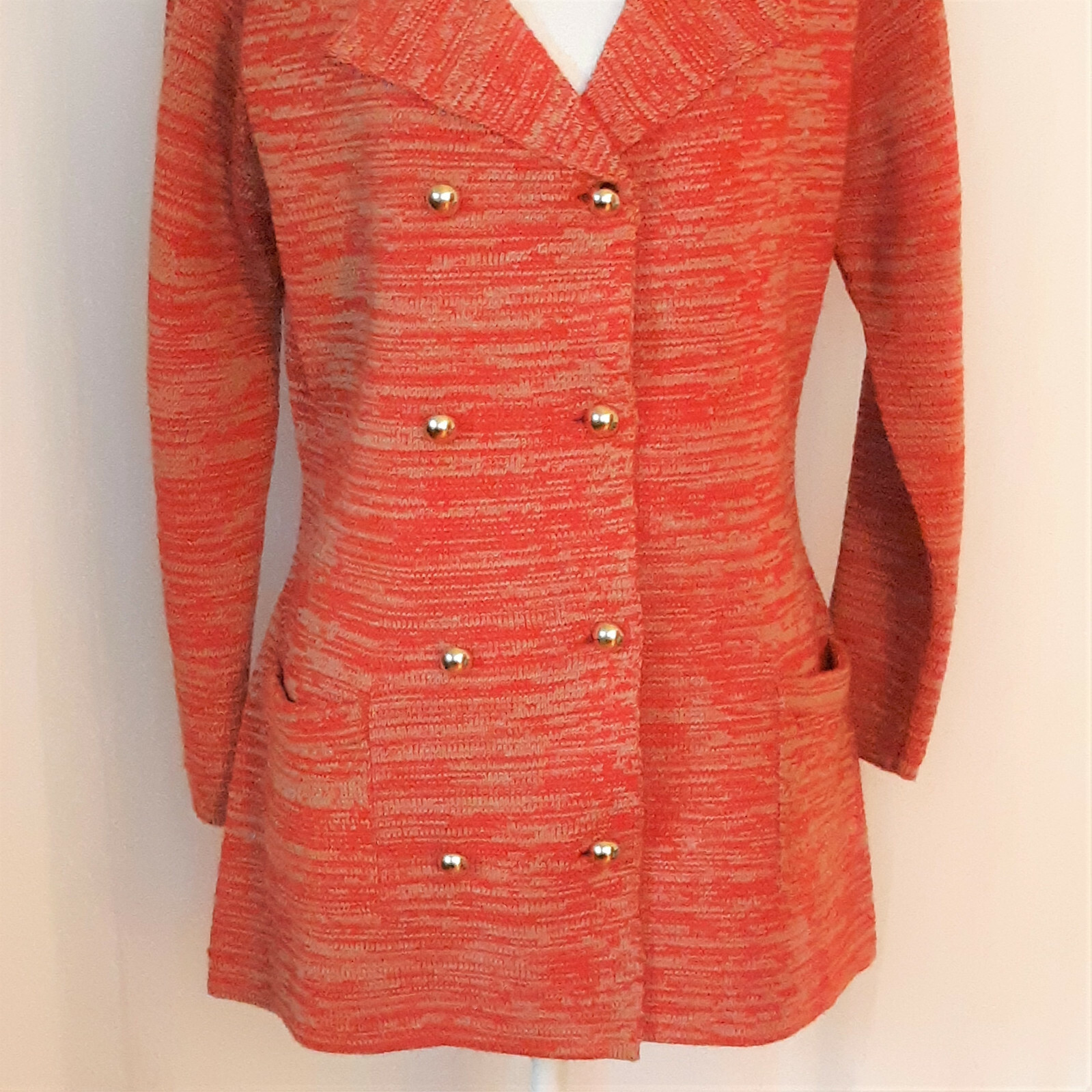 Vtg. 70&rsquo;s Full Fashioned Heavy Knit Orange Button Front Jacket Size M Pre-Owned