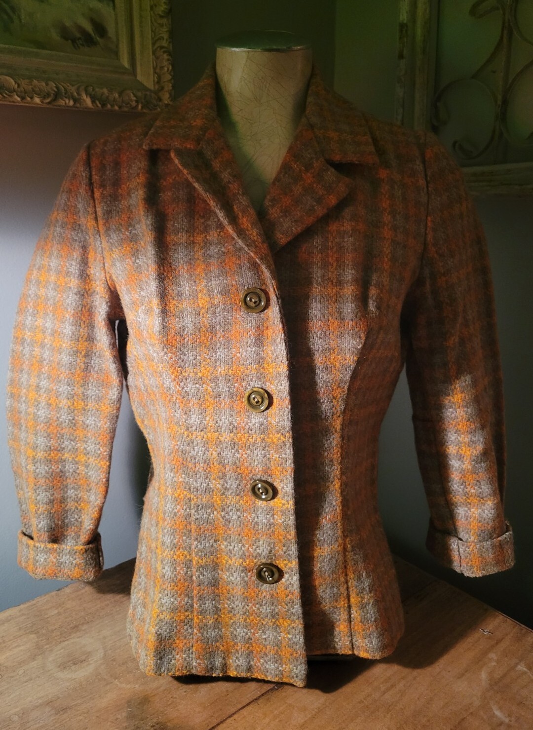 Vintage 60s World Famous Graff California wear Wool fitted blazer orange rust s