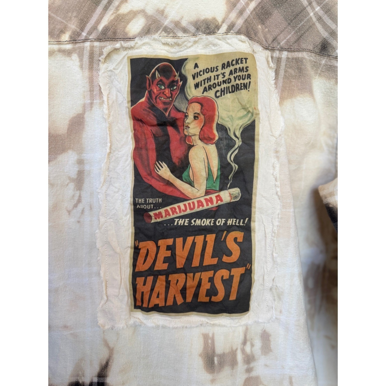 Vintage Marijuana Propaganda Flannel Large Bleached Devil&rsquo;s Harvest Shirt