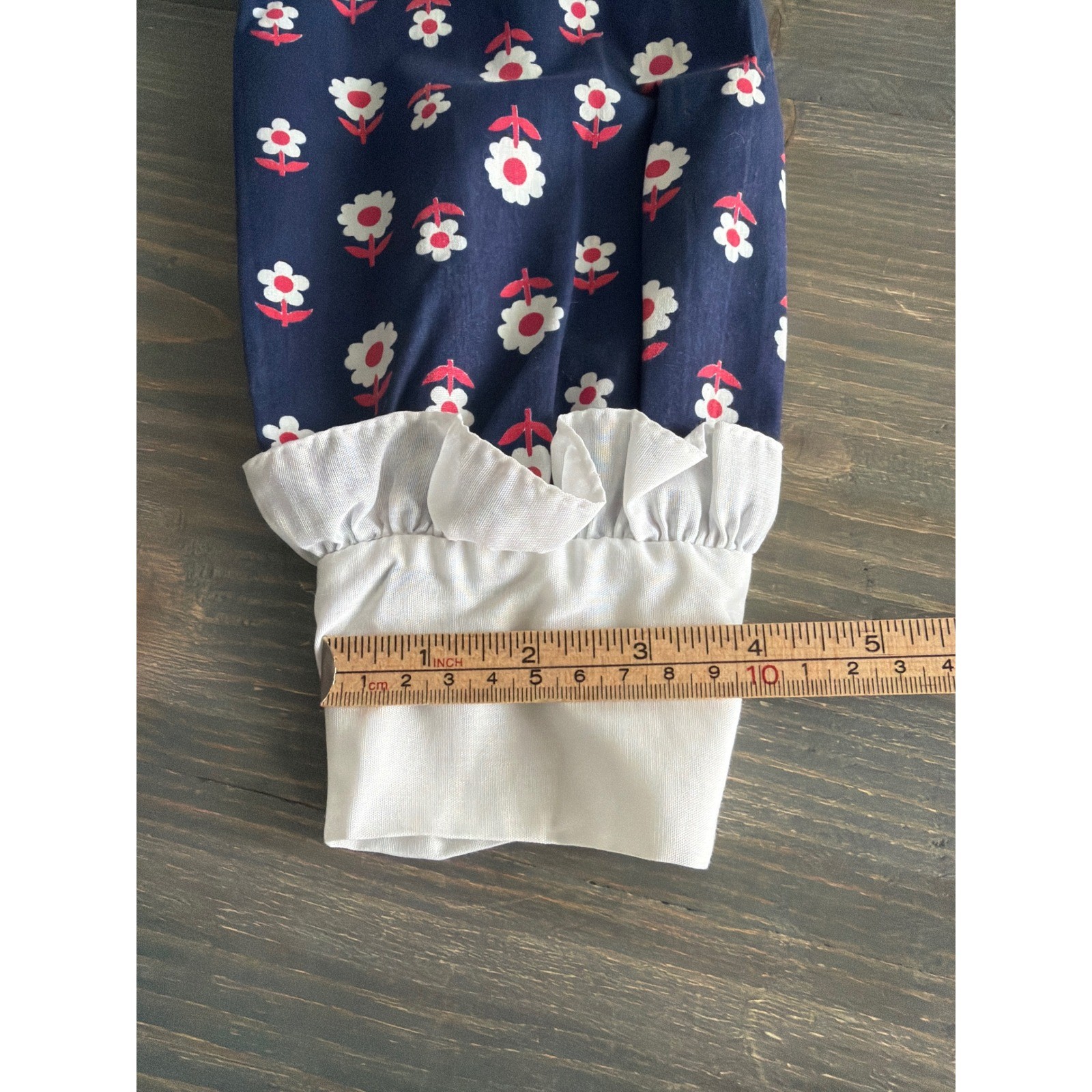 Vtg Sears Jr Bazaar Navy Floral Ruffled Peter Pan Collar Dress Women&rsquo;s Size 11