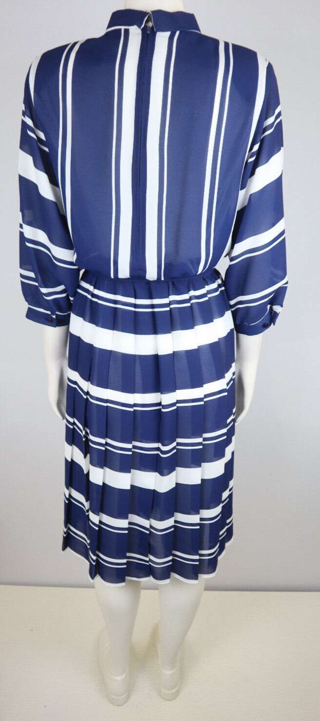 VINTAGE WOMEN&rsquo;S SHEER BLUE STRIPED BELTED DRESS – LADY CAROL – SIZE 10P