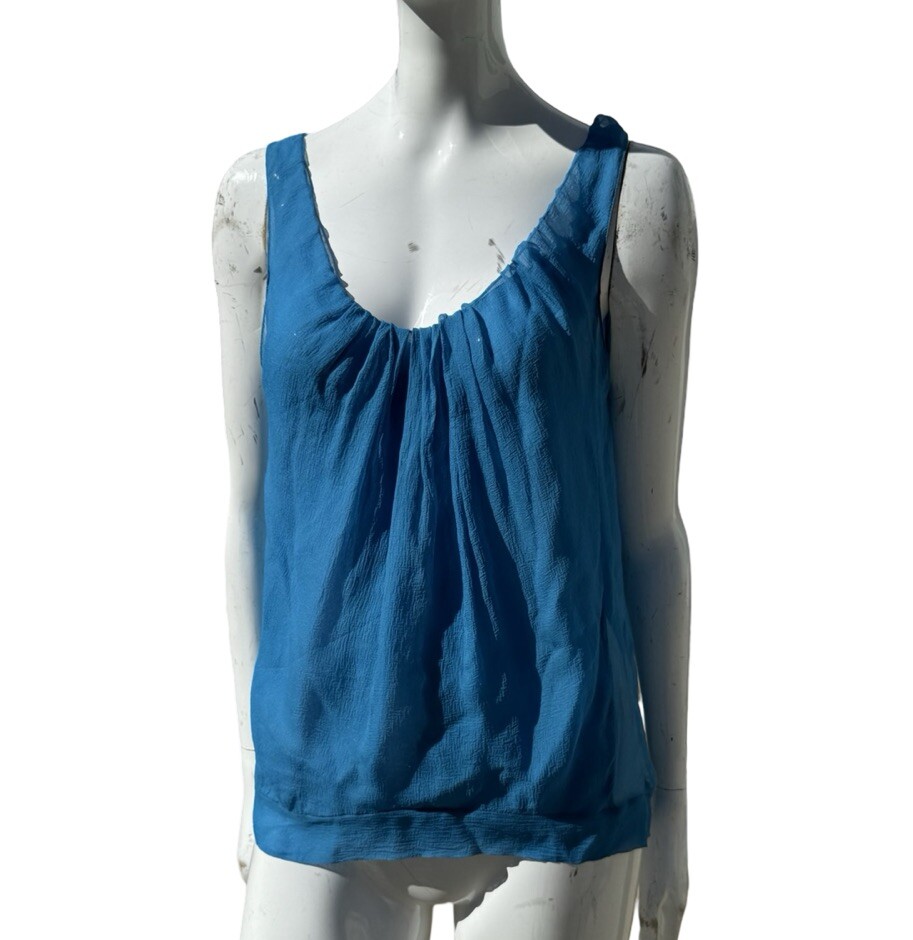 Vintage 2000 PACIFIQUE CHLOE Silk Chiffon Blouse Sheer mint Sz 36 Sexy Pleated