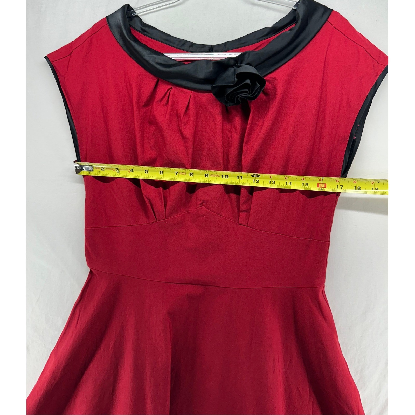 Stop Staring! Retro Pinup Dress Red Black Rockabilly 3X Satin Rosette Vintage
