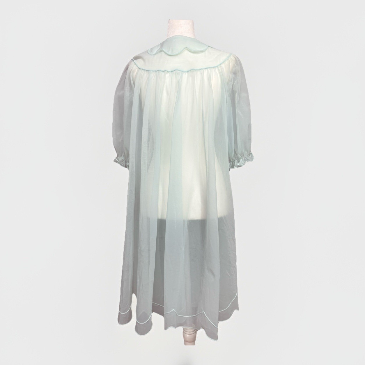 VTG Shadowline Blue Peignoir Robe M Sheer Nylon Bridal Coquette Cottagecore