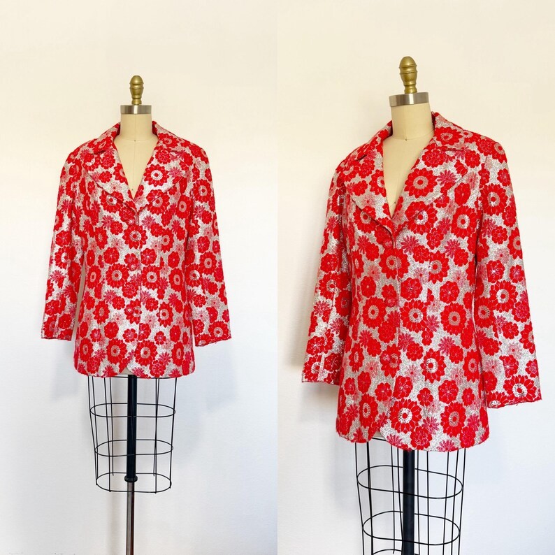 1960s Brocade Jacket / 1960s Lamè Jacket / Floral Jacket / Size Medium