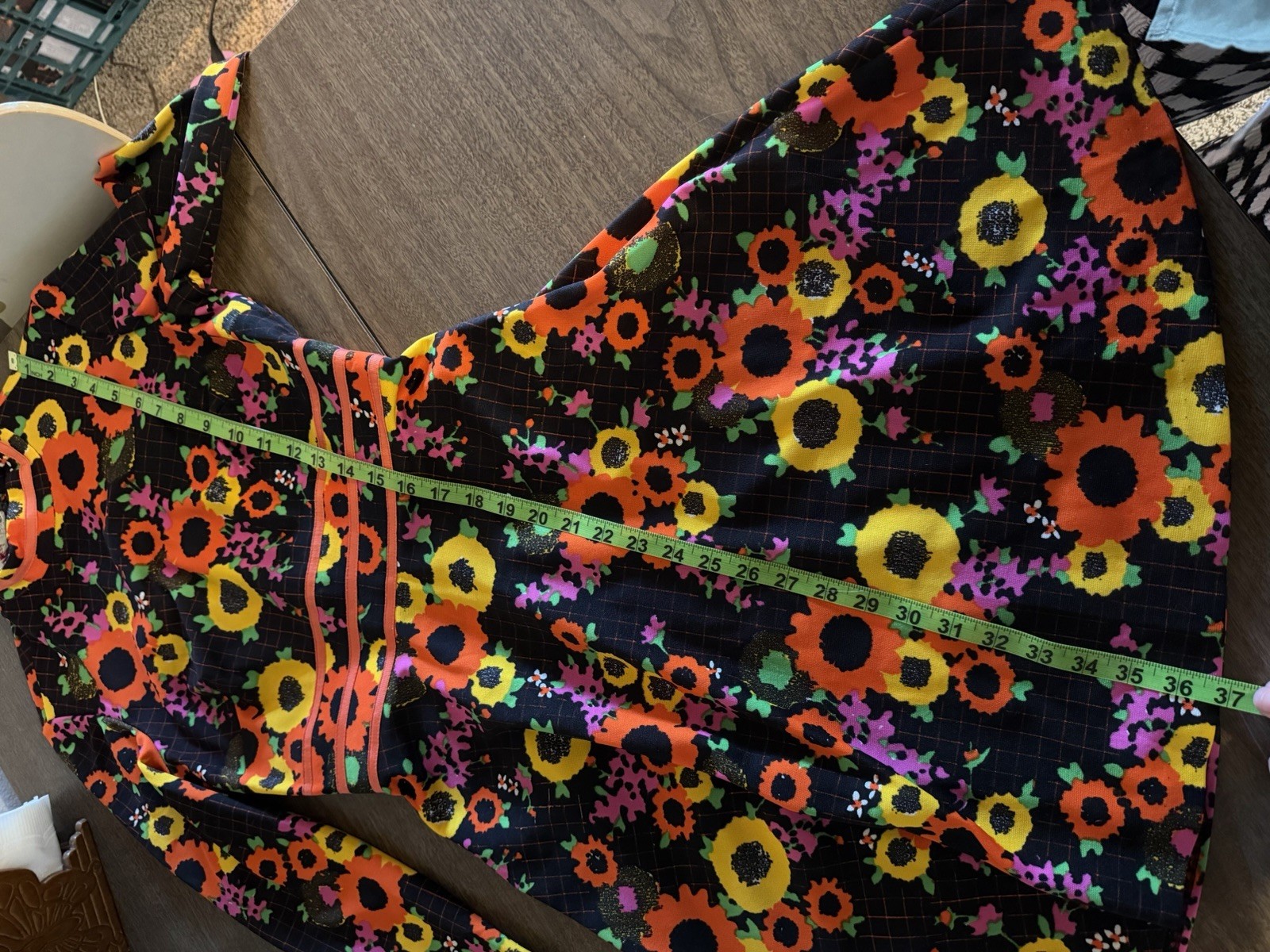 Stunning Vintage 60s-70s Bright Neon Psychedelic Mod Flower Power Flare Dress S