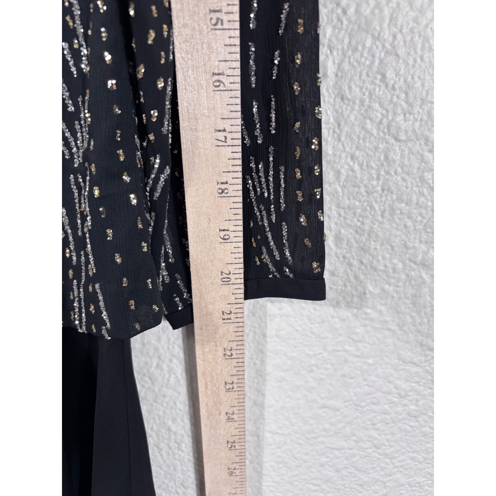 J.S.J. Dress Women Medium Black Vintage Sequin Chiffon Long Sleeve