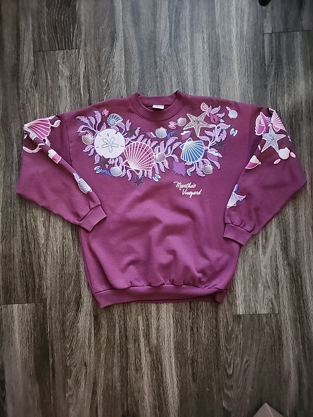 Vintage Lifestyles Sweatshirt S/M Purple Beach Martha&rsquo;s Vinyard All Over 90s